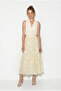 Women's Yellow Elastic Waist Self-Patterned Lined Midi Skirt 355 60286035 - 3