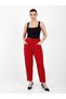 Plus Size Elastic Waist Lace-Up Pocketed Lycra Mom Cut Women's Trousers