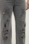 Plus Size Elastic Waist Wide Leg Embroidered Denim Women's Trousers - 4