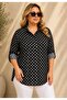 Women's Plus Size Black Polka Dot Pattern Woven Viscose Shirt with Sleeves and Side Folds - 4