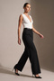 Women's Trousers Palazzo Pants Flowy Fit Loose Elastic Waist Belted Summer Pants Wide Leg Black Fabric - 4
