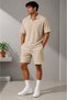 Premium Ribbed Ottoman Fabric Polo Collar Unisex T-Shirt and Shorts Set Women's and Men's Set - 3