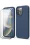 [3-in-1] iPhone 15 Plus Case Bundle – Navy Blue Liquid Silicone Shockproof Cover with 9H Tempered Glass Screen Protector