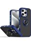 iPhone 16 Pro Case – Blue Matte Shockproof Bumper with Metal Ring Holder Kickstand & Magnetic Car Mount