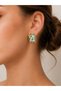 Brass Green Enamel Artistic Portrait Model Gold Color Women's Earrings - 2