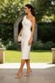 One Shoulder Pleated Mermaid Evening Dress Sleeveless Lined Midi Graduation Wedding Guest Dress - 3