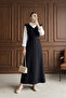 V-Neck Belted Long Jile Hijab Dress – Black