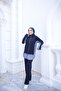 Women's Striped Garnished Zippered Hijab Bottom - Top Set