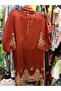 Women's Pakistani Maroon Rust Red Embroidered Salwar Suit with Gold Zari Work, Three-Piece - 2