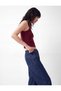 Lace-Up Waist, Pocket Detail, Wide Leg Denim Trousers - Dark Indigo - 3