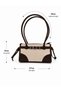 Linen Leather Detailed Rio Baguette Women's Shoulder Bag Bitter Brown - 7