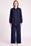Women's Navy Blue Zippered and Hooded Comfortable Daily Cupra Set
