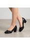(Ceylanlar) Crossed Drop Stone Detailed Short Heeled Women's Shoes Black - 2