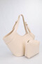 Women's Cream Medium Size Makeup Bag with Belt Strap Detail, Hand and Shoulder Bag Lara - 7