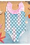 Girls' One-Piece Swimsuit Mermaid Fish Scale Pattern Ruffle Summer Swimwear - 6