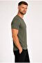 Men's Khaki Cotton V-Neck Short Sleeve T-Shirt-D804 - 2