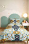 Turquoise Ethnic Geometric Single Pique Set - Bohemian Mustard Navy Blue 160X220 cm Bedspread - 5