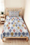 Geometric Blue Young Room Single Pique Set-Pastel Gray Mustard 160X220 cm Quilted Bedspread - 4