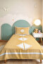 Yellow Geometric Modern Single Duvet Set - White Minimal 160X220 cm Quilted Bedspread - 2