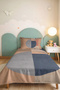 Blue Geometric Modern Young Room Single Pique Set-Powder Beige 160X220 cm Quilted Bedspread - 2