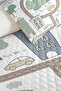 City Map Boy's Room Pique Set - Mint Beige Bedspread with Car and Road Pattern - 160X220 cm - 3