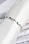 Brass Silver Color Pink Zircon Stone Flower Model Women's Bracelet - 2