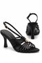 Taran Black Satin Open Toe Buckle Detail 9 cm Caged Women's Heeled Shoes - 8