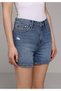 Mom Fit High Waist Straight Women's Mid Indigo Denim Jean Shorts - 4