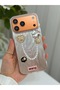 iPhone 17 Pro Max/18 Pro Max Rhinestone Case with Pearl Necklace Detail, Marbling Effect 3D Heart and Motif Charm Cover - 3