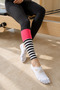 Women's Black Fuchsia Block and Stripe Detailed High Waist Gathering Tights - 2