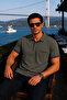 Men's Classic Khaki Polo Collar T-Shirt with Buttoned Pockets