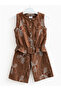 Girl's Brown Floral Patterned Sleeveless Blouse and Pants Set 100% Cotton (Cotton) 4-12 Years Old Summer Two-Piece Set - 3