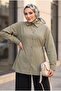 Striped Buttoned Modal Tunic with Side Laces -Khaki - 2