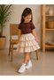 Girl's Baby Kids' Brown T-Shirt and Cream Layered Scallop Skirt Set Summer Set - 2
