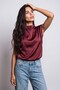 Women's Padded Collar Balloon Cut Satin Blouse - 5