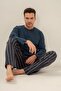 Men's Blue Buttoned Collar Long Sleeve Pajama Set Ar3851-S-V1 - 7