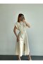 Zippered Shirt Collar Waist Gathered Dress - 3