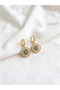 Nazar Boncuğu Model Zircon Stone Gold Color Stainless Steel Women's Earrings