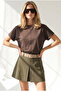 Women's Bitter Brown Bat Model Sleeve Folded Loose Fit Cotton T-Shirt Tsh-19001003 - 3