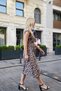 Women's Voile V-Neck Off-Shoulder Gathered Waist Lace-Up Midi Length Dress-Coffee Flower - 4