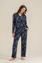 Women's Leaves Navy Blue Shirt Pajama Set Pc9259-S-V1 - 2