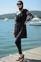 3-Piece Set Asymmetrical Collar Sleeves Lycra Elastic Waist Parachute Fabric Burkini Hijab Swimsuit D47