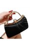 Black Satin Sequined Evening Dress Bag with Zircon Stones - 2