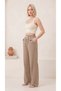 Beige Women's Muslin Palazzo Sweatpants High Waist Wide Leg - 3