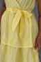 Women's Yellow Double-Breasted Layered Belted Midi Dress Nbk4674 - 4