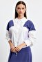 Color detailed shirt skirt set navy blue - 3