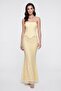 Women's Yellow Strapless Collar Ruched Fishnet Party Dress