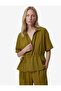 Crepe Fabric Double-Breasted Short Sleeve Shirt with Tie Detail - 3