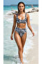 Women's Zebra Patterned Black and White Strap Bikini Set - 2