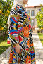 Women's Ruffle Sleeve Ethnic Patterned Layered Hijab Dress (Unlined) - 5